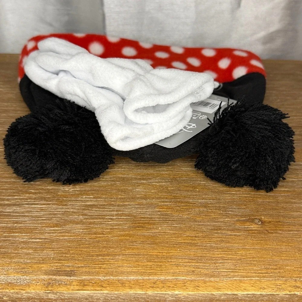 Disney Minnie Mouse Hat & Gloves Toddler Polka Dot Pom Pom Ears NWT
